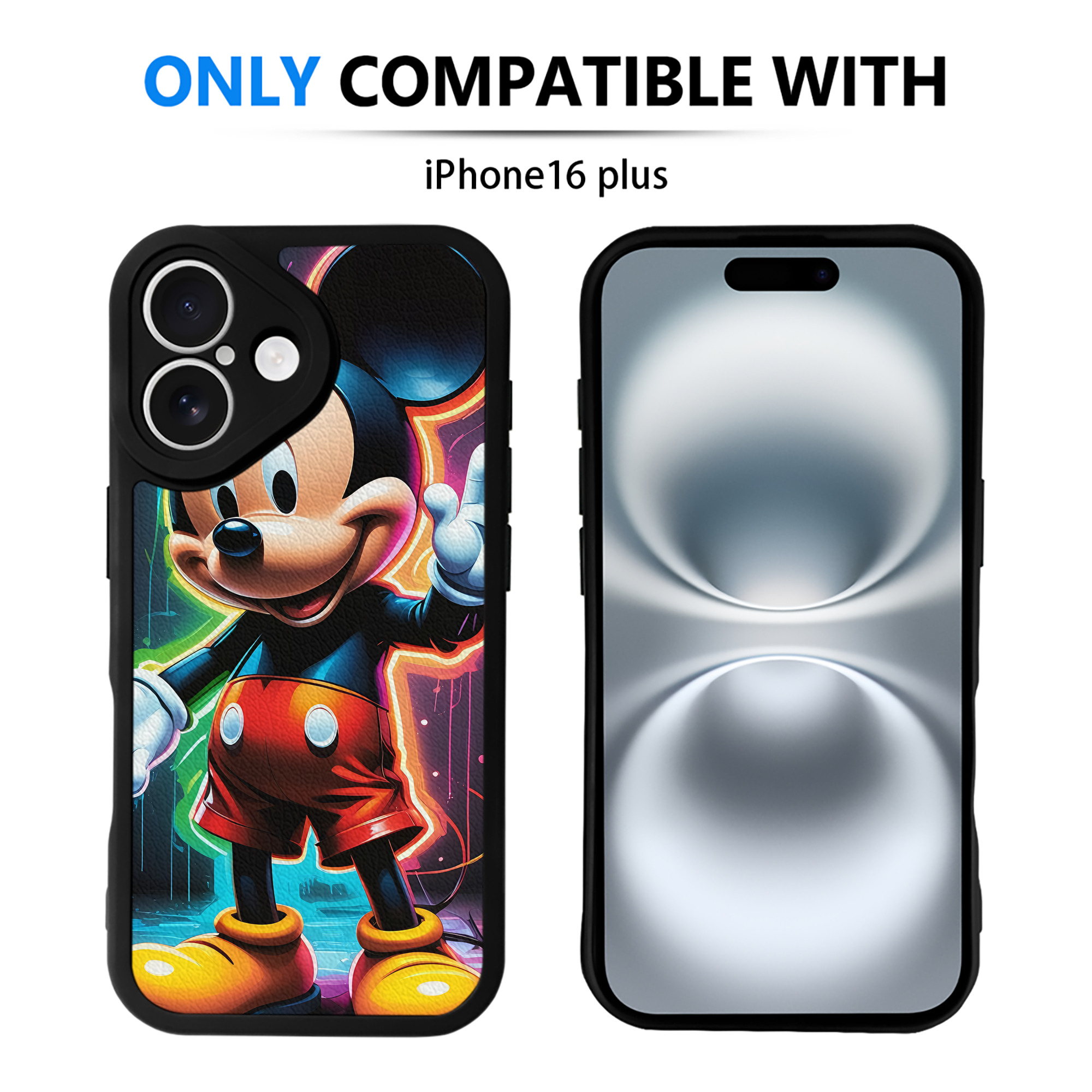 （画像用） ミッキーマウス Mickey Mouse 【iPhone 16シリーズ対応】シリコンスマホケース（レザー調） 材質：シリコン